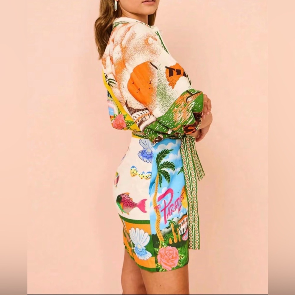 Tropical Print Multicolor Dress
